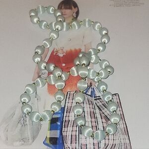 Vinatge Silk Satin Beaded Necklace with Gold Accents